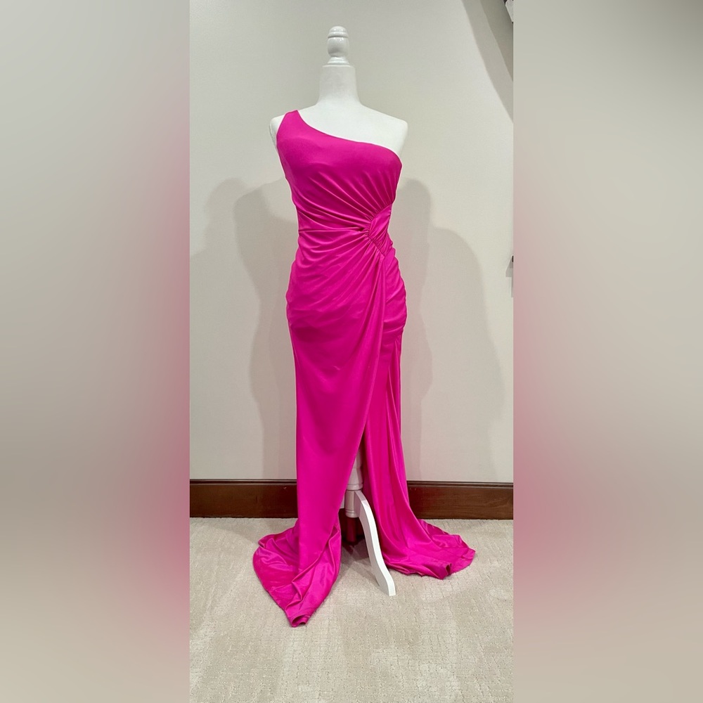 gorgeous hot pink one-shoulder prom dress